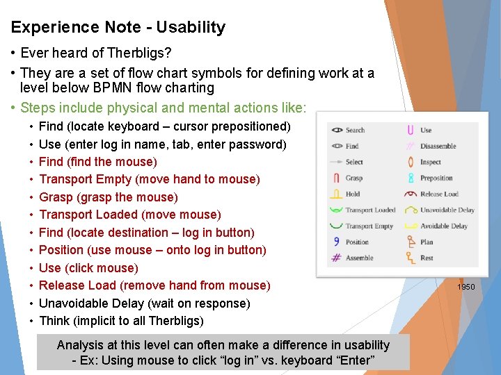Experience Note - Usability • Ever heard of Therbligs? • They are a set