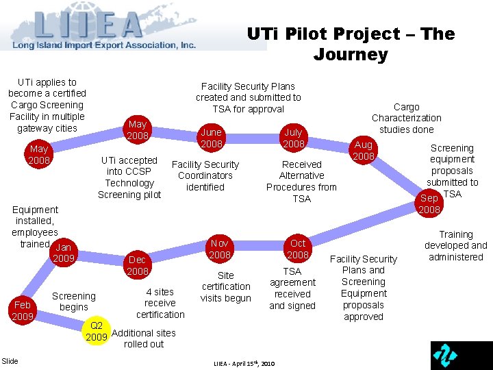 UTi Pilot Project – The Journey UTi applies to become a certified Cargo Screening