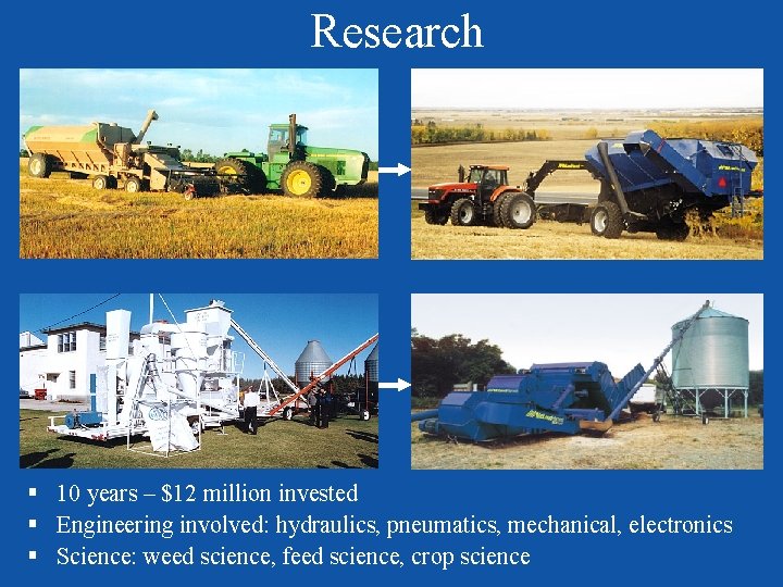 Research § 10 years – $12 million invested § Engineering involved: hydraulics, pneumatics, mechanical,