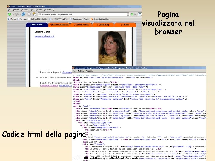 Pagina visualizzata nel browser Codice html della pagina 13 cristina gena - matec 2006/2007 Pagina visualizzata nel browser Codice html della pagina 13 cristina gena - matec 2006/2007