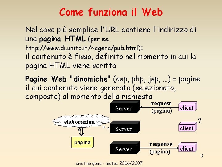 Come funziona il Web Nel caso più semplice l'URL contiene l'indirizzo di una pagina Come funziona il Web Nel caso più semplice l'URL contiene l'indirizzo di una pagina