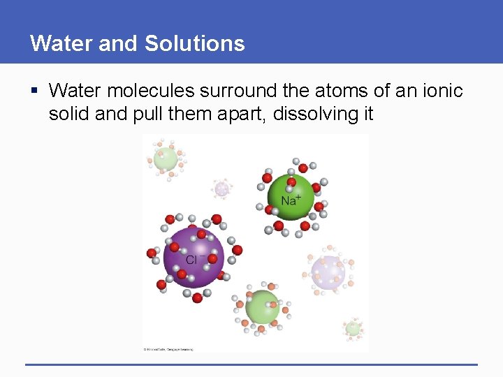 Water and Solutions § Water molecules surround the atoms of an ionic solid and Water and Solutions § Water molecules surround the atoms of an ionic solid and