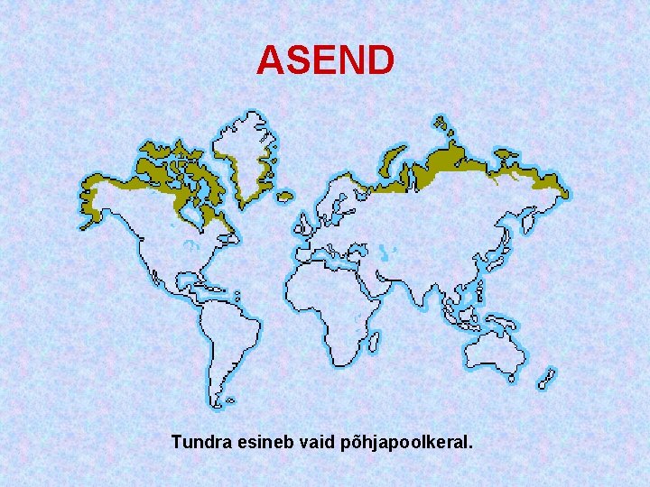 ASEND Tundra esineb vaid põhjapoolkeral. ASEND Tundra esineb vaid põhjapoolkeral.