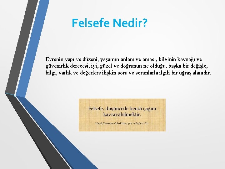 Felsefe Nedir? Evrenin yapı ve düzeni, yaşamın anlam ve amacı, bilginin kaynağı ve güvenirlik