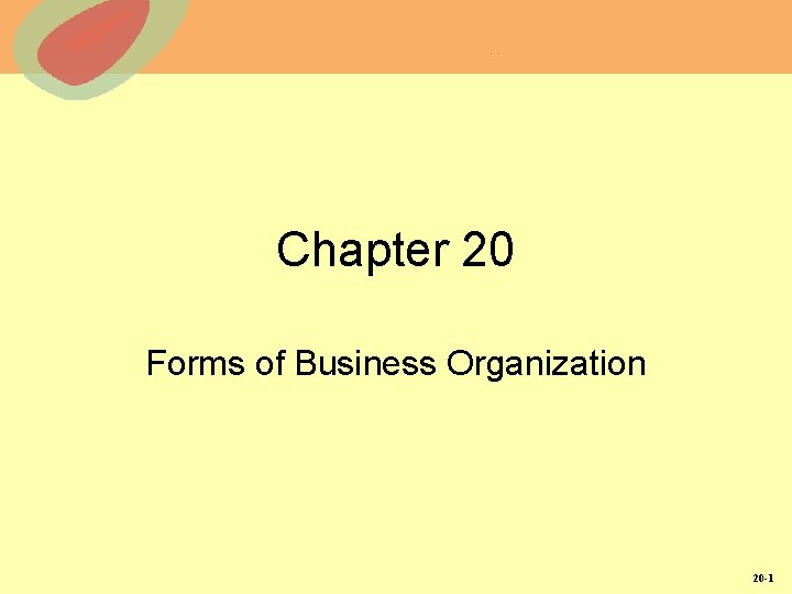 Chapter 20 Forms of Business Organization 20 -1 