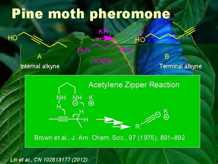 Pine moth pheromone Internal alkyne Lin et al. , CN 102613177 (2012) Terminal alkyne