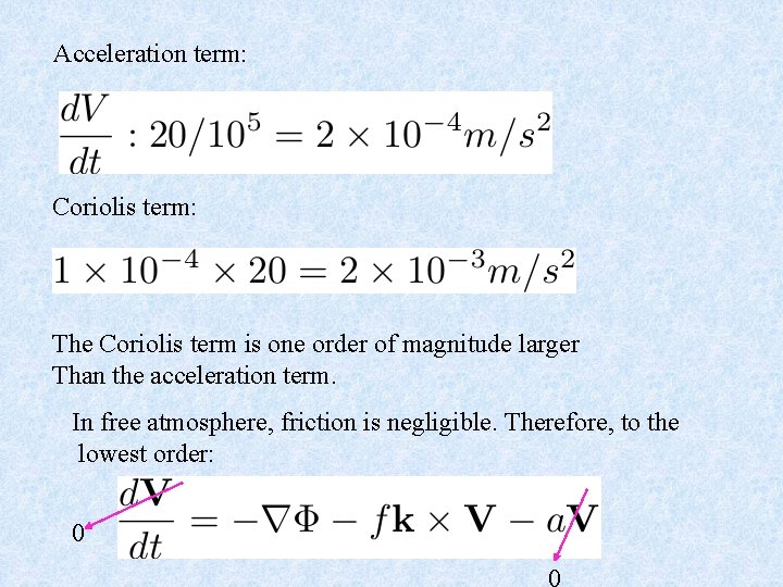Acceleration term: Coriolis term: The Coriolis term is one order of magnitude larger Than