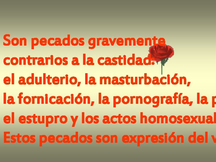 Son pecados gravemente contrarios a la castidad: el adulterio, la masturbación, la fornicación, la