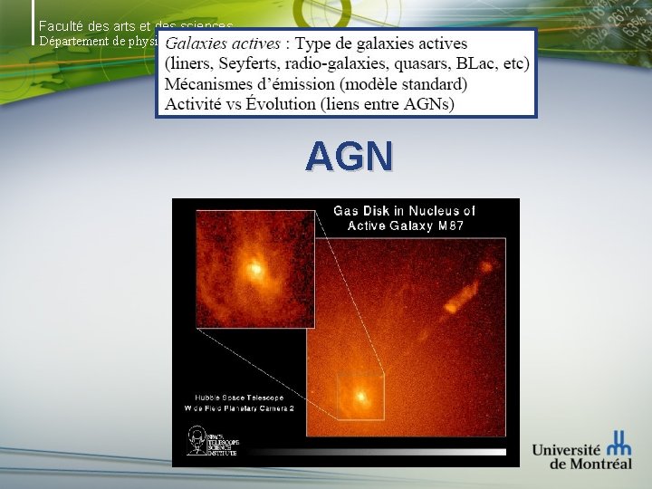 Faculté des arts et des sciences Département de physique AGN 