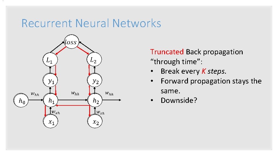 . Recurrent Neural Networks Truncated Back propagation “through time”: • Break every K steps.