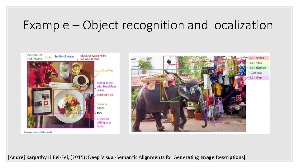 Example – Object recognition and localization [Andrej Karpathy Li Fei-Fei, (2015): Deep Visual-Semantic Alignments