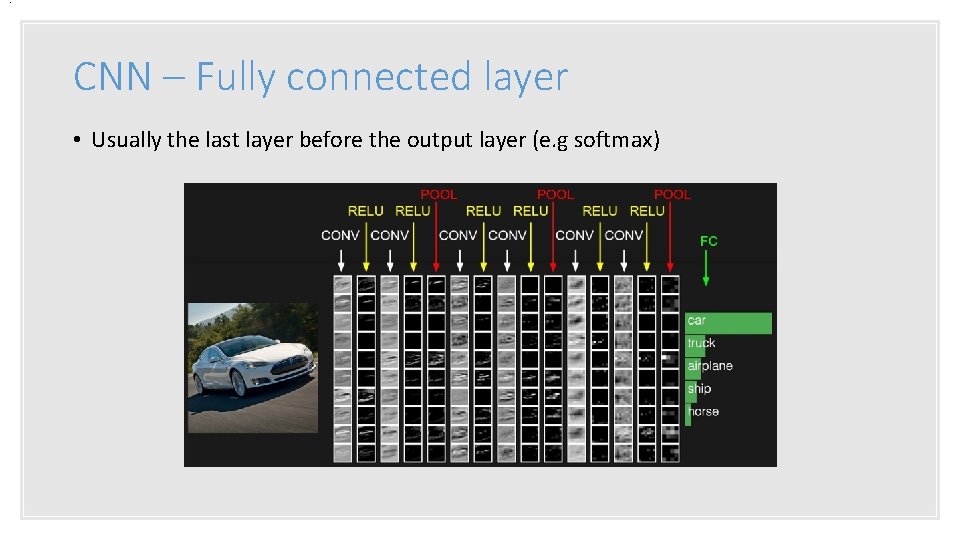 . CNN – Fully connected layer • Usually the last layer before the output