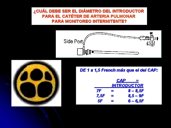 ¿CUÁL DEBE SER EL DIÁMETRO DEL INTRODUCTOR PARA EL CATÉTER DE ARTERIA PULMONAR PARA