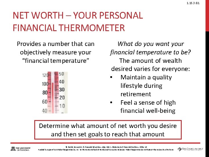 1. 15. 3. G 1 NET WORTH – YOUR PERSONAL FINANCIAL THERMOMETER Provides a 1. 15. 3. G 1 NET WORTH – YOUR PERSONAL FINANCIAL THERMOMETER Provides a