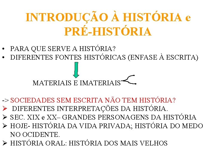 INTRODUÇÃO À HISTÓRIA e PRÉ-HISTÓRIA • PARA QUE SERVE A HISTÓRIA? • DIFERENTES FONTES