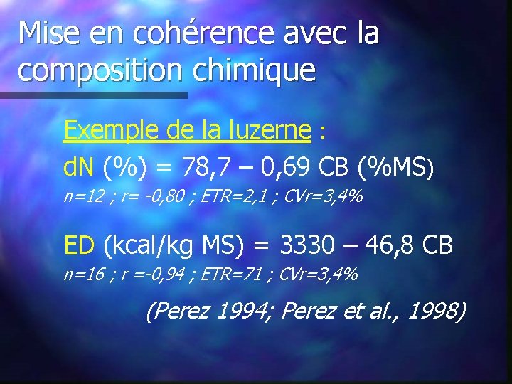 Mise en cohérence avec la composition chimique Exemple de la luzerne : d. N