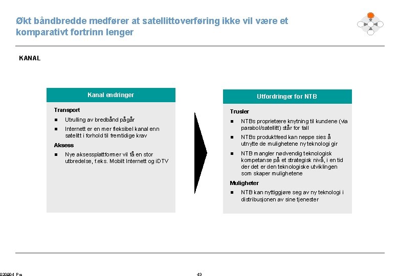 Økt båndbredde medfører at satellittoverføring ikke vil være et komparativt fortrinn lenger KANAL Kanal