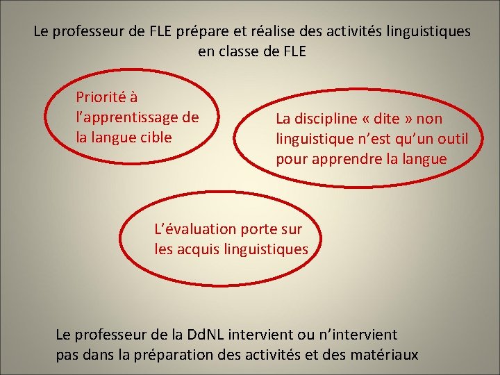 Le professeur de FLE prépare et réalise des activités linguistiques en classe de FLE