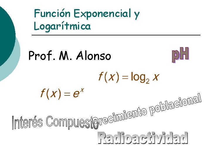 Función Exponencial y Logarítmica Prof. M. Alonso 