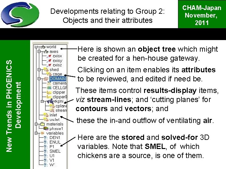 New Trends in PHOENICS Developments relating to Group 2: Objects and their attributes CHAM-Japan