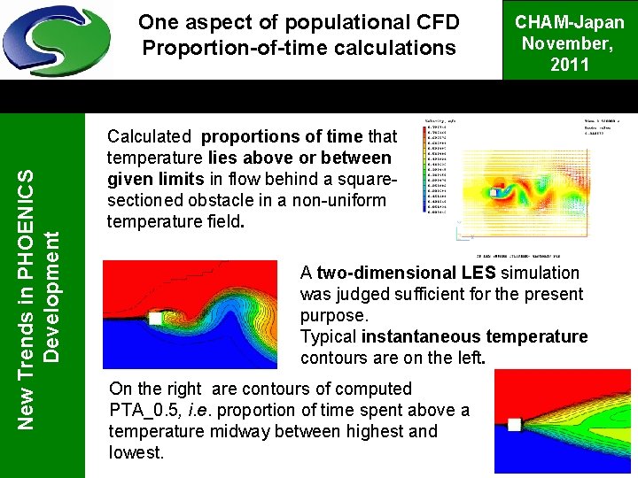 New Trends in PHOENICS Development One aspect of populational CFD Proportion-of-time calculations CHAM-Japan November,