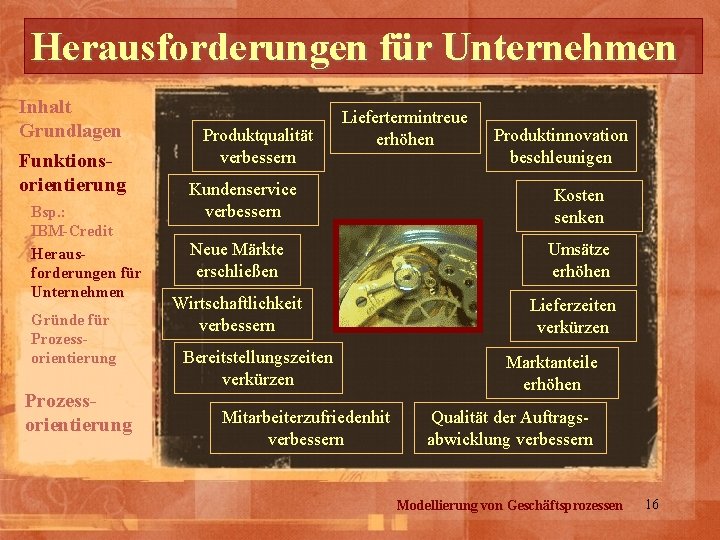 Herausforderungen für Unternehmen Inhalt Grundlagen Funktionsorientierung Bsp. : IBM-Credit Herausforderungen für Unternehmen Gründe für