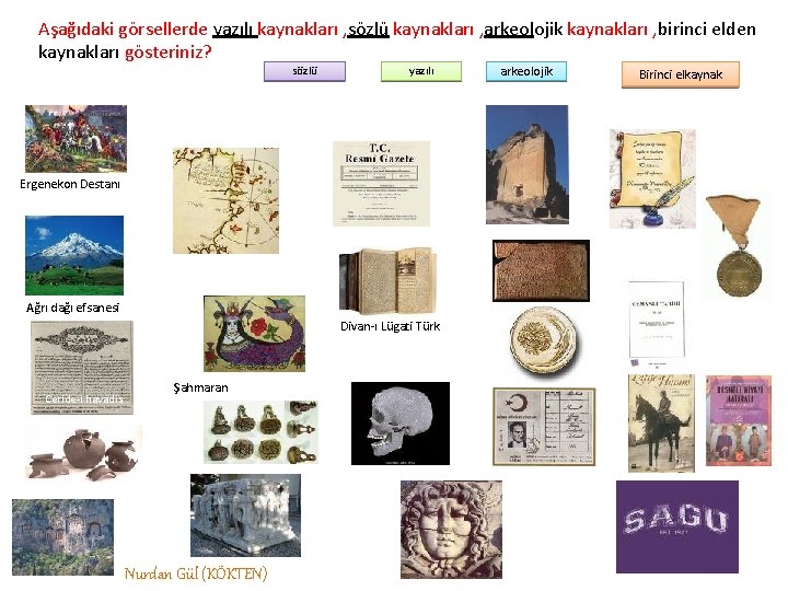 Aşağıdaki görsellerde yazılı kaynakları , sözlü kaynakları , arkeolojik kaynakları , birinci elden kaynakları