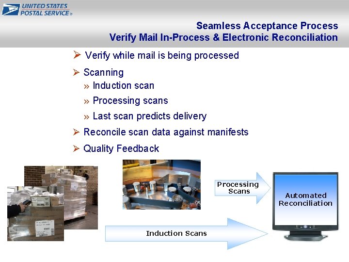 Seamless Acceptance Process Verify Mail In-Process & Electronic Reconciliation Ø Verify while mail is