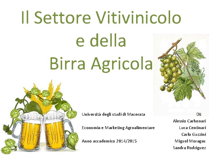 Il Settore Vitivinicolo e della Birra Agricola Università degli studi di Macerata Economia e