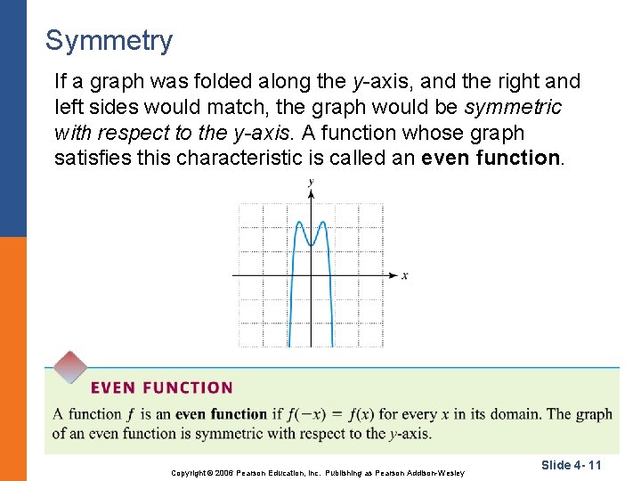 Symmetry If a graph was folded along the y-axis, and the right and left