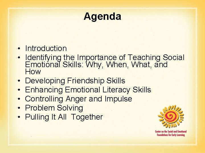 Agenda • Introduction • Identifying the Importance of Teaching Social Emotional Skills: Why, When,