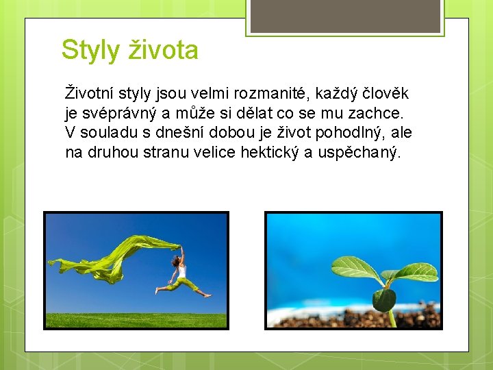 Styly života Životní styly jsou velmi rozmanité, každý člověk je svéprávný a může si