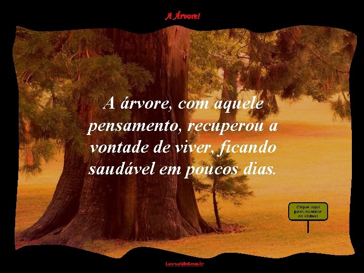 A árvore, com aquele pensamento, recuperou a vontade de viver, ficando saudável em poucos