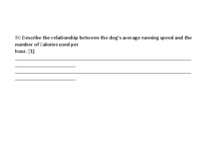 50 Describe the relationship between the dog’s average running speed and the number of