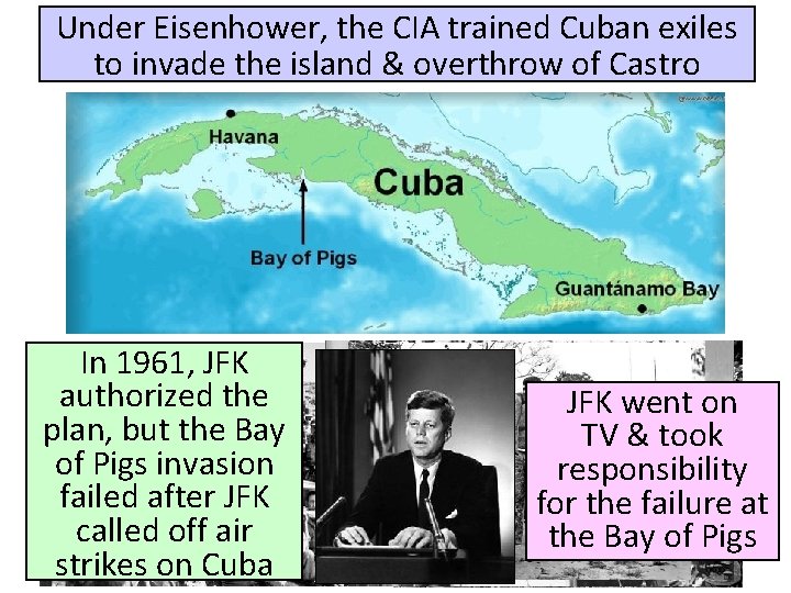 Under Eisenhower, the CIA trained Cuban exiles to invade the island & overthrow of