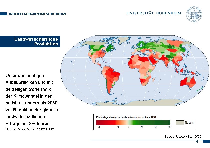 Innovative Landwirtschaft für die Zukunft Landwirtschaftliche Produktion Unter den heutigen Anbaupraktiken und mit derzeitigen