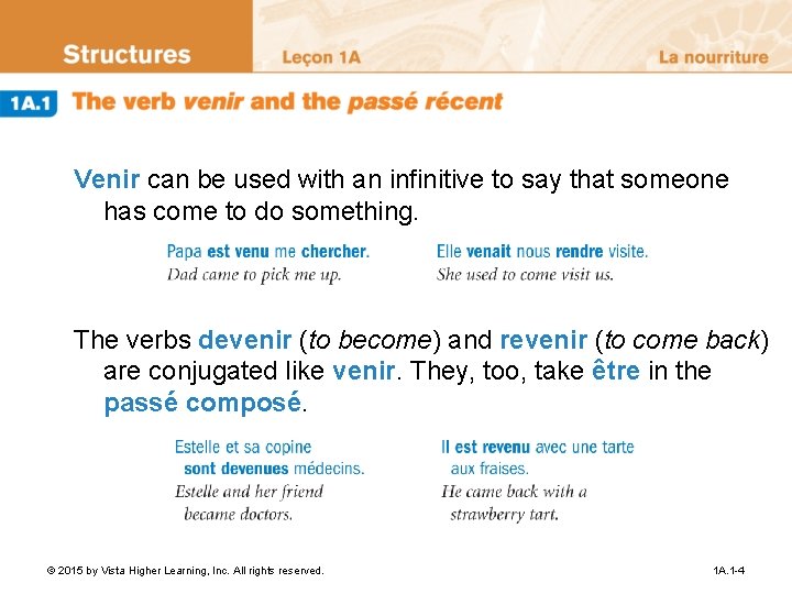 Venir can be used with an infinitive to say that someone has come to