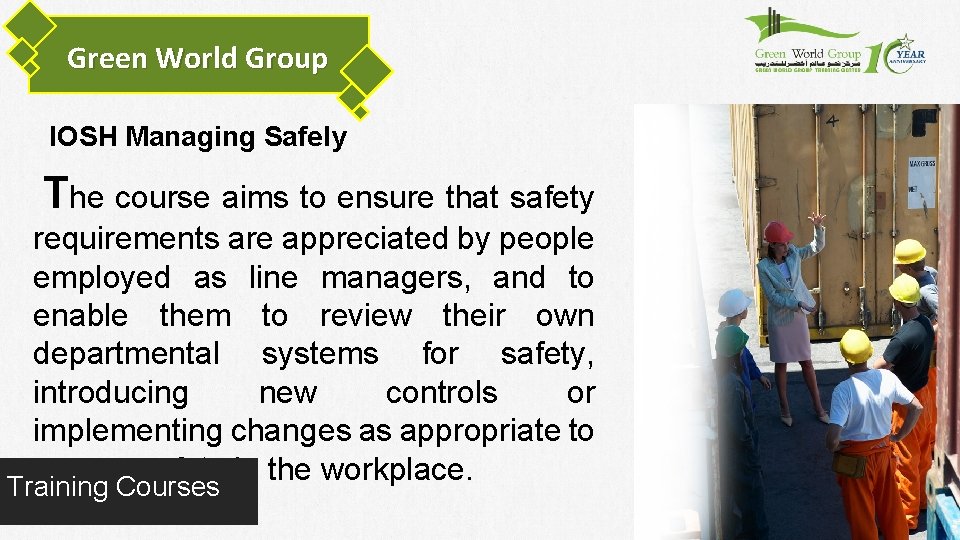 Green World Group IOSH Managing Safely The course aims to ensure that safety requirements