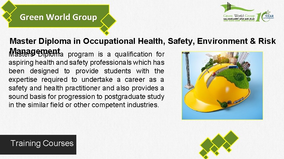 Green World Group Master Diploma in Occupational Health, Safety, Environment & Risk Management Masters