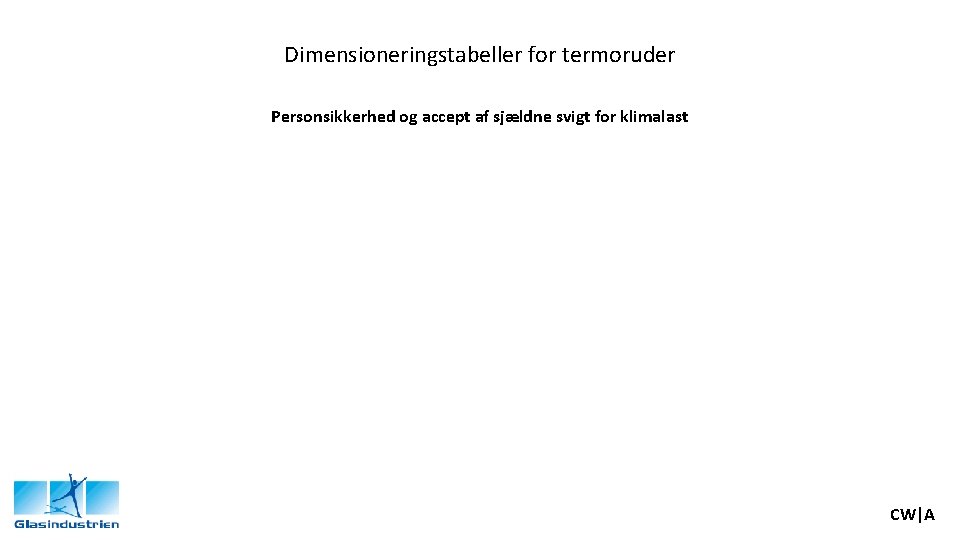 Dimensioneringstabeller for termoruder Personsikkerhed og accept af sjældne svigt for klimalast CW|A 