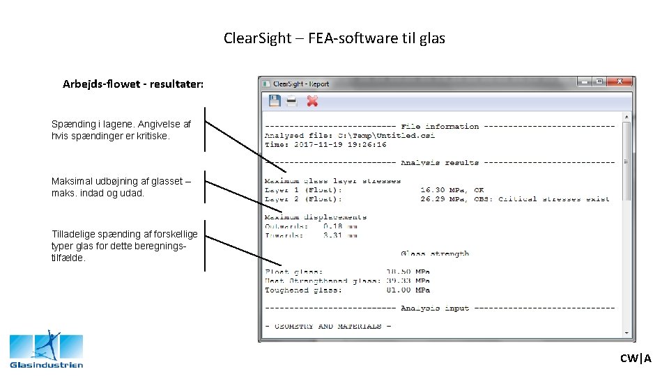 Clear. Sight – FEA-software til glas Arbejds-flowet - resultater: Spænding i lagene. Angivelse af