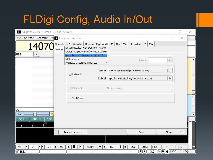 FLDigi Config, Audio In/Out 