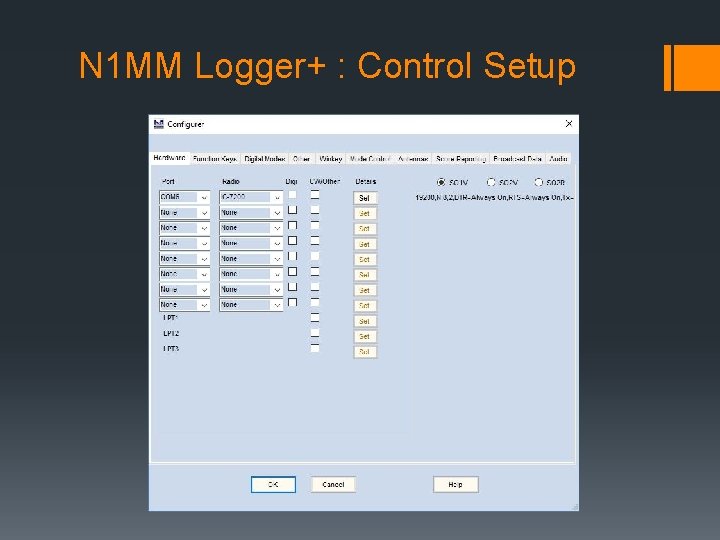 N 1 MM Logger+ : Control Setup 
