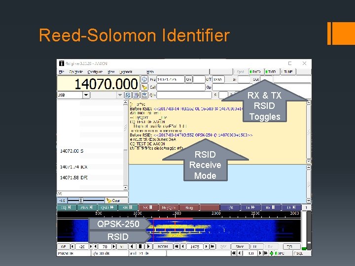 Reed-Solomon Identifier RX & TX RSID Toggles RSID Receive Mode QPSK-250 RSID 