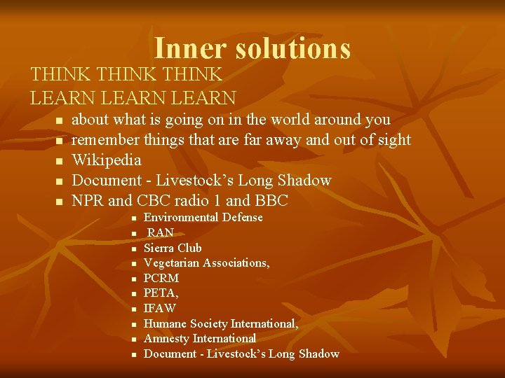 Inner solutions THINK LEARN n n n about what is going on in the