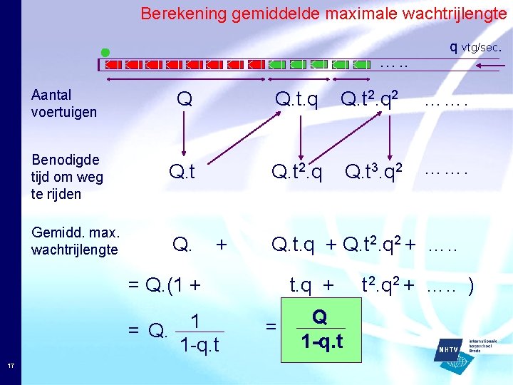 Berekening gemiddelde maximale wachtrijlengte …. . Aantal voertuigen Q Q. t. q Q. t