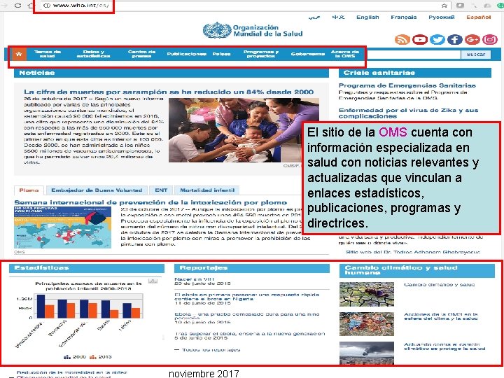 El sitio de la OMS cuenta con información especializada en salud con noticias relevantes
