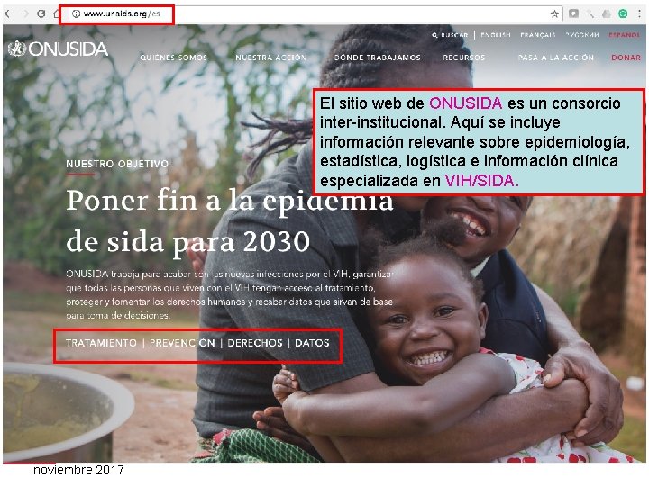 El sitio web de ONUSIDA es un consorcio inter-institucional. Aquí se incluye información relevante