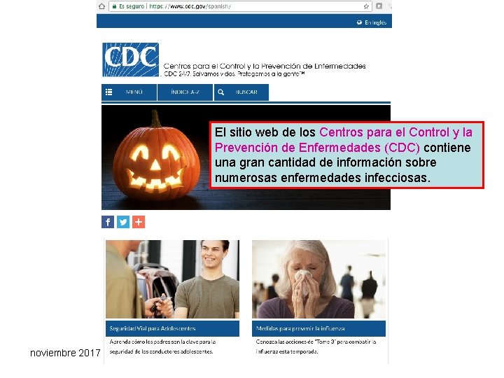 El sitio web de los Centros para el Control y la Prevención de Enfermedades