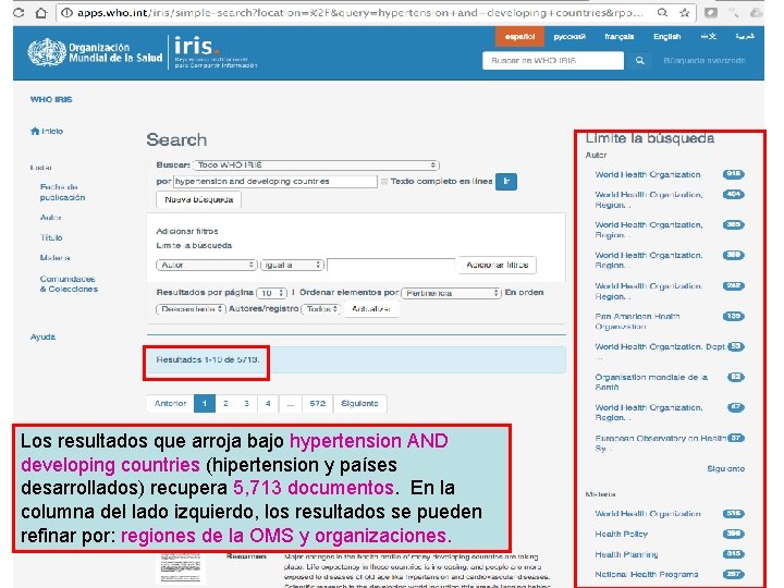 Los resultados que arroja bajo hypertension AND developing countries (hipertension y países desarrollados) recupera